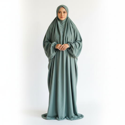 Crepe Solid Abaya With Hijab